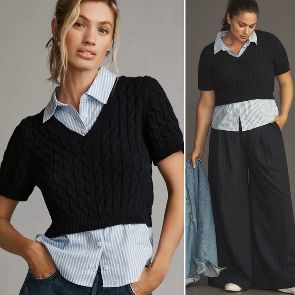 Anthropologie Sweaters - BOGO! Anthropologie Maeve Cable Knit Twofer Sweater Layered Look Medium